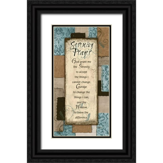 Stimson, Diane 18x32 Black Ornate Wood Framed with Double Matting Museum Art Print Titled - Patchwork Serenity Prayer Blue