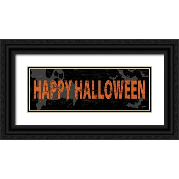 Stimson, Diane 24x11 Black Ornate Wood Framed with Double Matting Museum Art Print Titled - Happy Halloween Orange