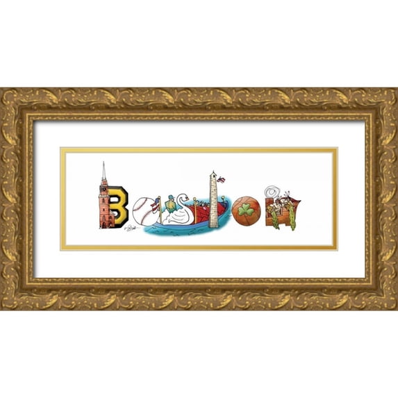 Stimson, Diane 24x11 Gold Ornate Wood Framed with Double Matting Museum Art Print Titled - Boston Illustration