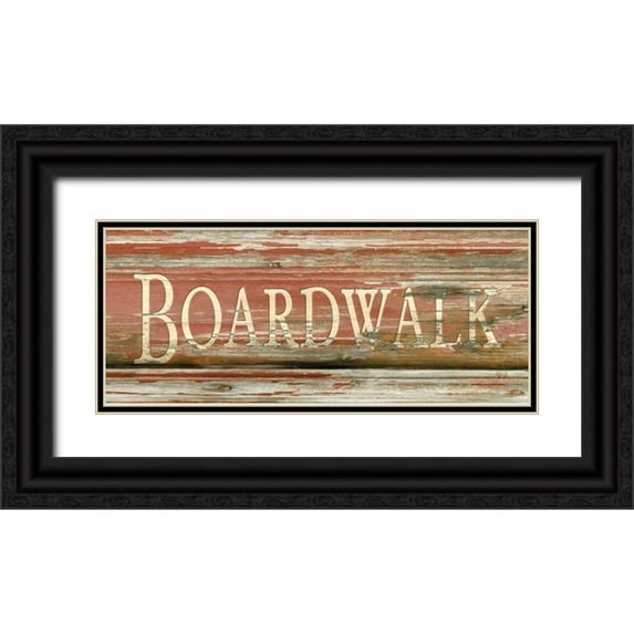 Stimson, Diane 24x12 Black Ornate Wood Framed with Double Matting Museum Art Print Titled - Boardwalk Sign
