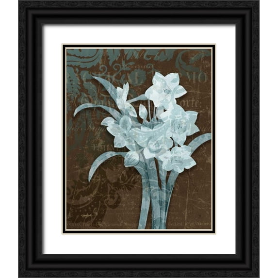 Stimson, Diane 26x31 Black Ornate Wood Framed with Double Matting Museum Art Print Titled - Daffodil Damask