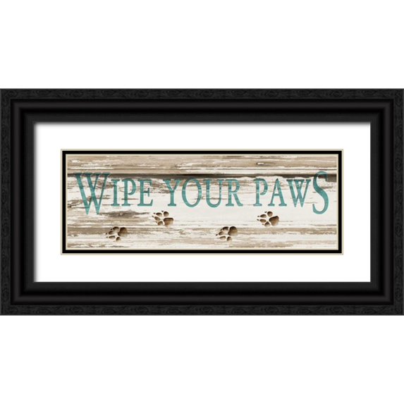 Stimson, Diane 32x14 Black Ornate Wood Framed with Double Matting Museum Art Print Titled - Wipe Your Paws