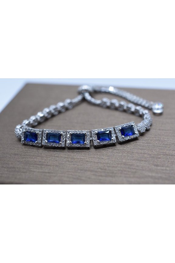Stimulated Sapphire & CZ Sterling Silver Bolo Bracelet