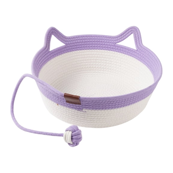 Stimuli Handwoven Cat Basket, Cotton Rope Instinct Basket for Cats with Hanging Toy, Scratch-Friendly Cat Bed for Indoor Cats, Cat Basket Bed
