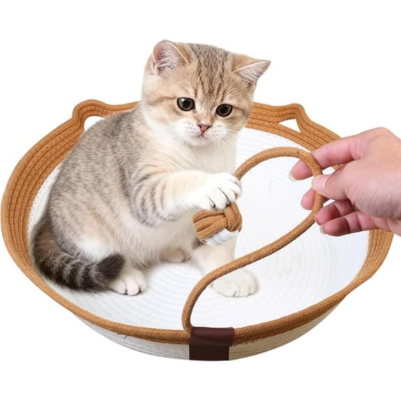 Stimulicat Cat Bed Rope Cotton with Cushion, Eliminates Bed Rejection Round Pet Basket, Boho Catbed for Cats