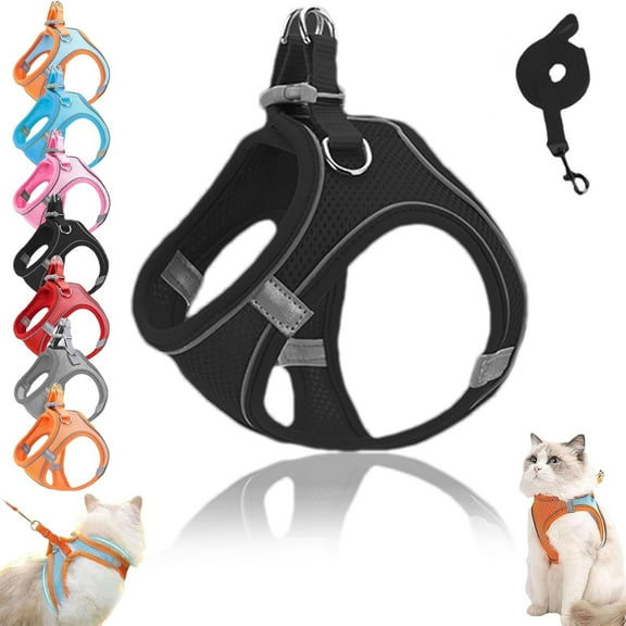 Stimulicat Cat Harness, Escape Proof Cat Harness and Leash Set with Reflective Strips, Adjustable Soft Mesh Vest Harness No-Pull No-Choke Design for Indoor & Outdoor Cats