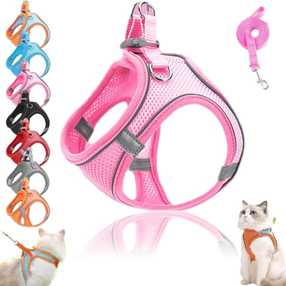 Stimulicat Cat Harness, Escape Proof Cat Harness and Leash Set with Reflective Strips, Adjustable Soft Mesh Vest Harness No-Pull No-Choke Design for Indoor & Outdoor Cats