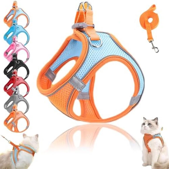 Stimulicat Cat Harness, Escape Proof Cat Harness and Leash Set with Reflective Strips, Adjustable Soft Mesh Vest Harness No-Pull No-Choke Design for Indoor & Outdoor Cats