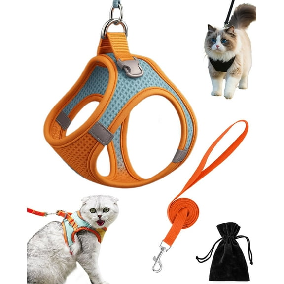 Stimulicat Cat Harness – Escape Proof Soft Mesh Vest for Indoor Cats, Side-Through No-Pull Design, Adjustable & Lightweight with Reflective Strips, Easy to Wear for Walking & Outdoor (Orange, L)