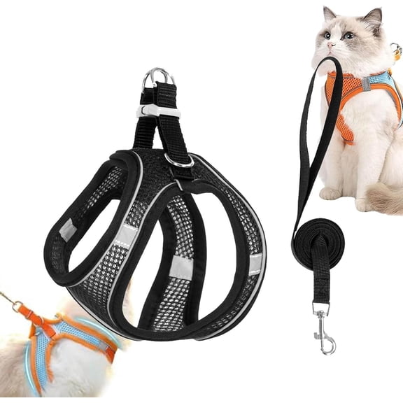 Stimulicat Cat Harness, Harness Escape Proof, Adjustable Soft Mesh Cat Harness and Set with Reflective Strips, for Walking & Outdoor