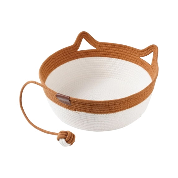 Stimulicat Handwoven Cat Basket, Cotton Rope Cat Basket Bed, Handwoven Woven Cat Bed for Indoor Cats, Natural Scratch Basket with Soft Removable Cushion for Cats & Small Dogs