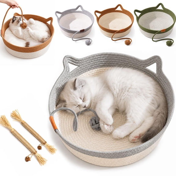 Stimulicat Handwoven Cat Basket Cotton Rope Cat Scratcher Bed for Indoor Cats