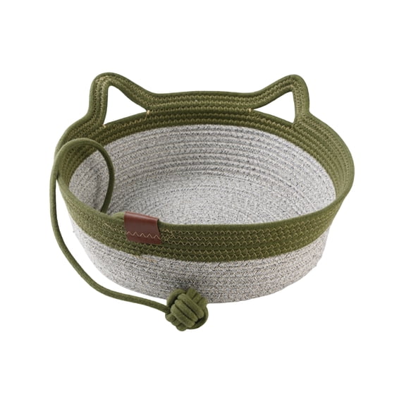 Stimulicat Handwoven Cat Basket, Handwoven Cotton Rope Indoor Cat Bed, Multi-Functional Natural Scratch Basket with Removable Cushion for Cats & Small Breed Dogs