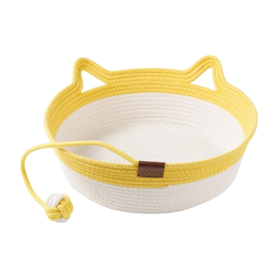 Stimulicat Handwoven Cat Basket, Handwoven Cotton Rope Indoor Cat Bed, Multi-Functional Natural Scratch Basket with Removable Cushion for Cats & Small Breed Dogs