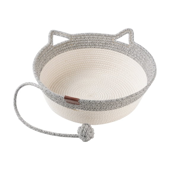 Stimulicat Handwoven Cat Basket, Handwoven Cotton Rope Indoor Cat Bed, Multi-Functional Natural Scratch Basket with Removable Cushion for Cats & Small Breed Dogs