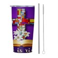 thumbnail image 1 of Stined Glass Christian Cross Jesus Christ Easter He Is Risen 20oz Tumbler, Insulated Stainless Steel Water Bottle Portable Travel Coffee Tea Mug Cup, 1 of 6