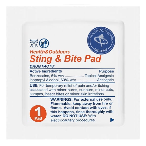 Sting and Bite Pads (120 CT) for Itch and Pain Relief, 6% Benzocaine, Useful for Burns and Wounds, Compact and Easy Open, Individually Wrapped On The Go Towelettes