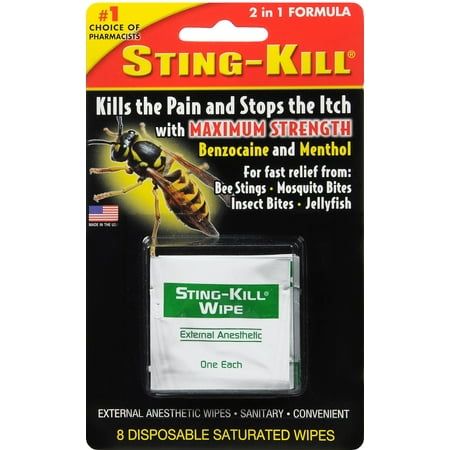 Sting Kill Fast Relief Insect and Pest Repellent Wipes, 8 Piece