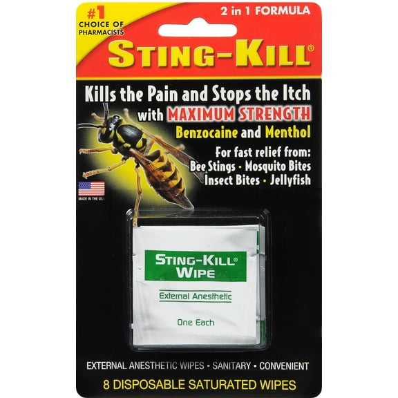 Sting Kill Fast Relief Insect and Pest Repellent Wipes, 8 Piece