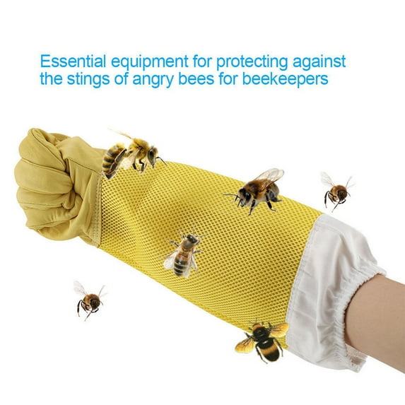 Sting-proof Beekeeping Gloves,Thickened Professional Bee Protection Gloves, Ventilated Mesh Sleeve and Elastic Cuffs