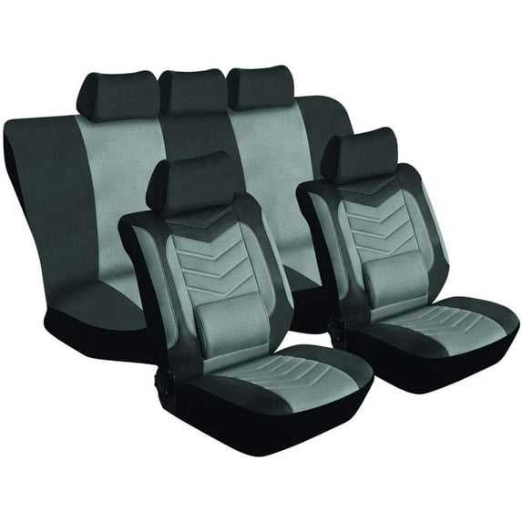 Grandeur Gray Car Seat Cover Set, Car Seat Protector, Interior Car Accessories, Front and Bench Seat Covers, Washable, Fabric, Spill Protectant, Stain Protectant, Easy Installation (Gray)
