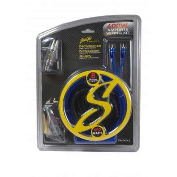 Stinger 8 gal Copper 600 watts Amp Kit with Blue Twisted RCA Wire