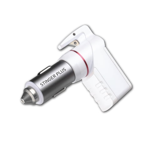 Stinger Plus USB Emergency Escape EDC Tool: Life-Saving Rescue Car Charger, Spring Loaded Window Breaker Punch, Seat Belt Cutter, Dual USB Ports 3.1A Max Output (White)