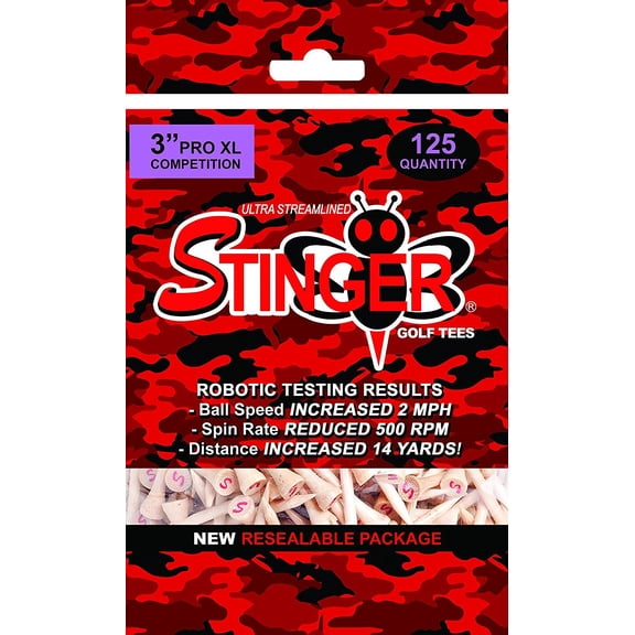 Stinger Pro XL Competition 3" Long Golf Tees Bag of 125 Tees