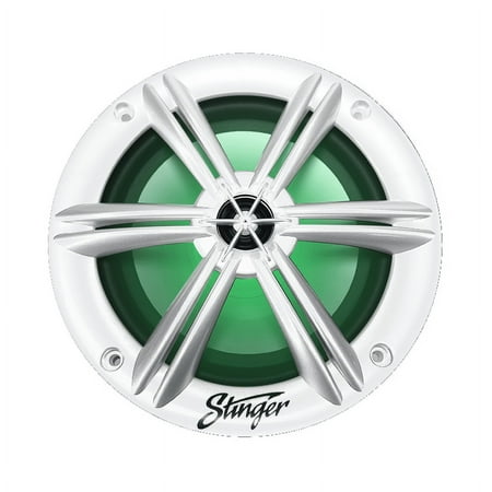 Stinger - 6.5” 2-Way Marine Coaxial LED Illuminated Speakers with Poly Carbon Cones (Pair) - White