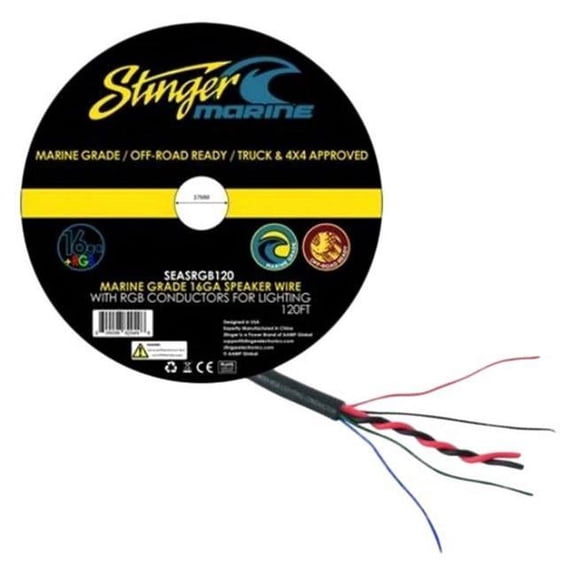 Stinger SEASRGB120 120 Feet Of 6-Conductor wire. Two 16-Gauge Speaker Wires and 20-Gauge RGB LED Wiring