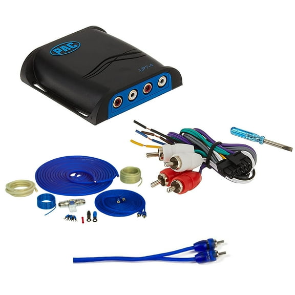 Stinger SS1200XS 4 Gauge Pure Copper Wiring Kit with LP7-4 LocPRO Series 4-Channel Line Output Converter with Remote Turn-On Circuit and a Second Set of SSRCB17 17' RCA Cables
