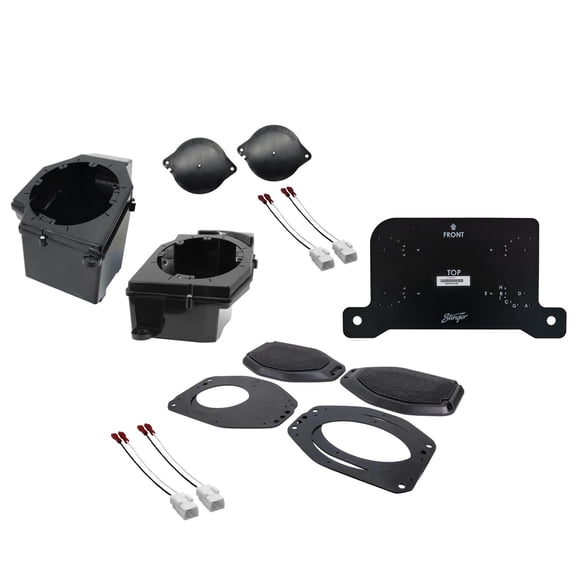 Stinger STXJLPOD & STXJLSBA Dash and Sound Bar Speaker Adapters with JLUAMPBRKTD Drivers Side Under Seat Amplifier Bracket Compatible with 2018-2022 Wrangler JL & 2020-2022 Gladiator JT