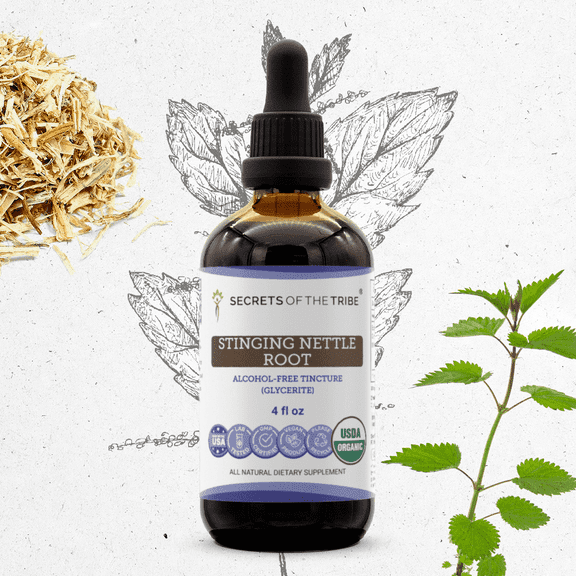 Secrets Of The Tribe Stinging Nettle Root Organic Dietary Supplement, Natural Herbal Tincture for Joint Support, Certified Organic Stinging Nettle (Urtica dioica) Dried Root Alcohol-Free Extract 4 oz