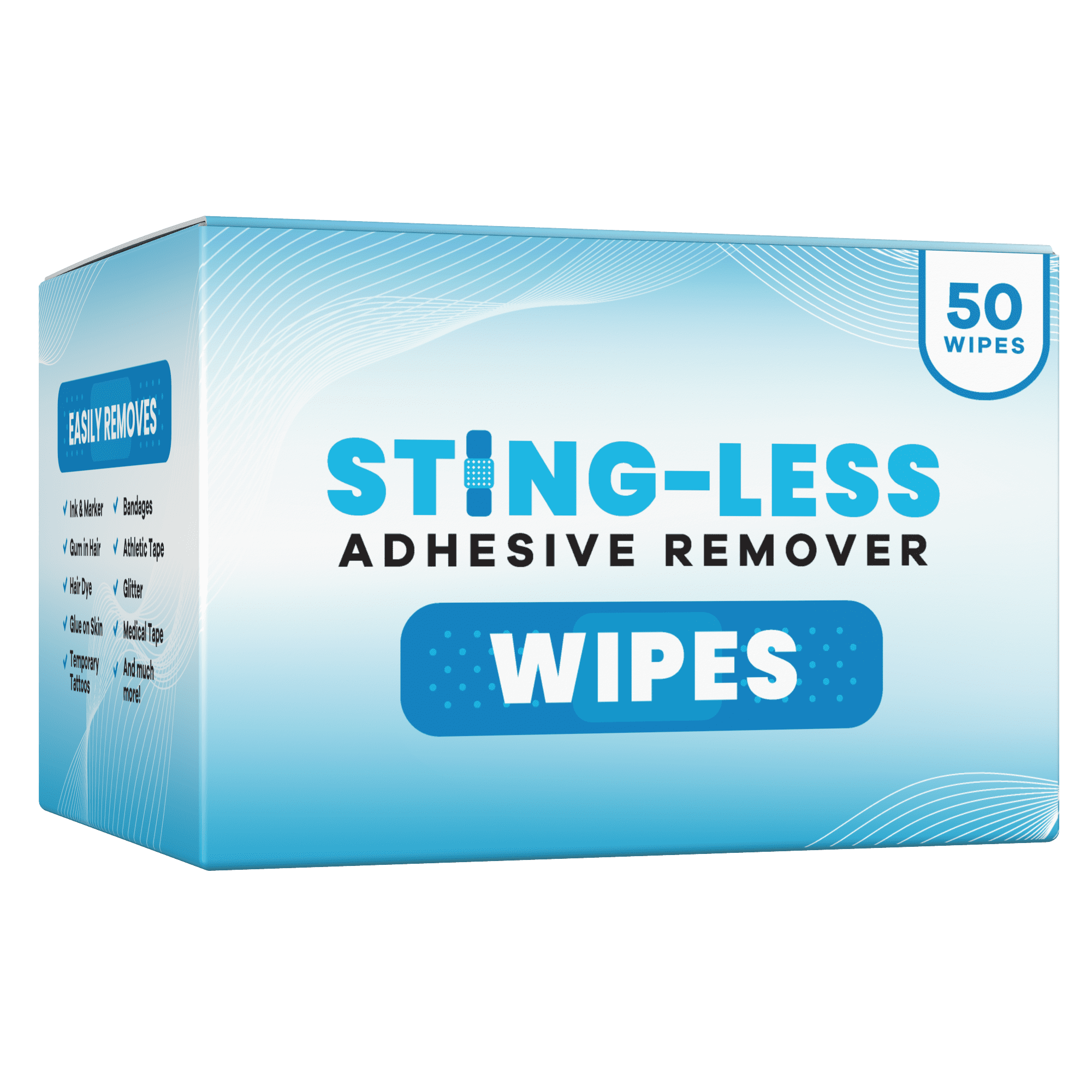 Stingless Adhesive Remover Wipes 50ct, All Natural and Safe on Skin