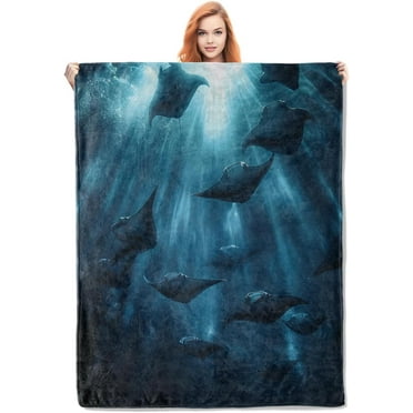 Stingray Blanket Gifts for Adults Kids Soft Warm Lightweight Cozy Plush Sea Ocean Fish Theme Throw Blankets for Bedroom Living Room Sofa Home Decor