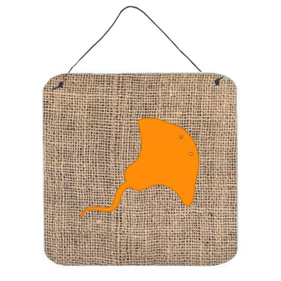 Stingray Burlap And Orange Aluminium Metal Wall Or Door Hanging Prints - 6 x 6 In.