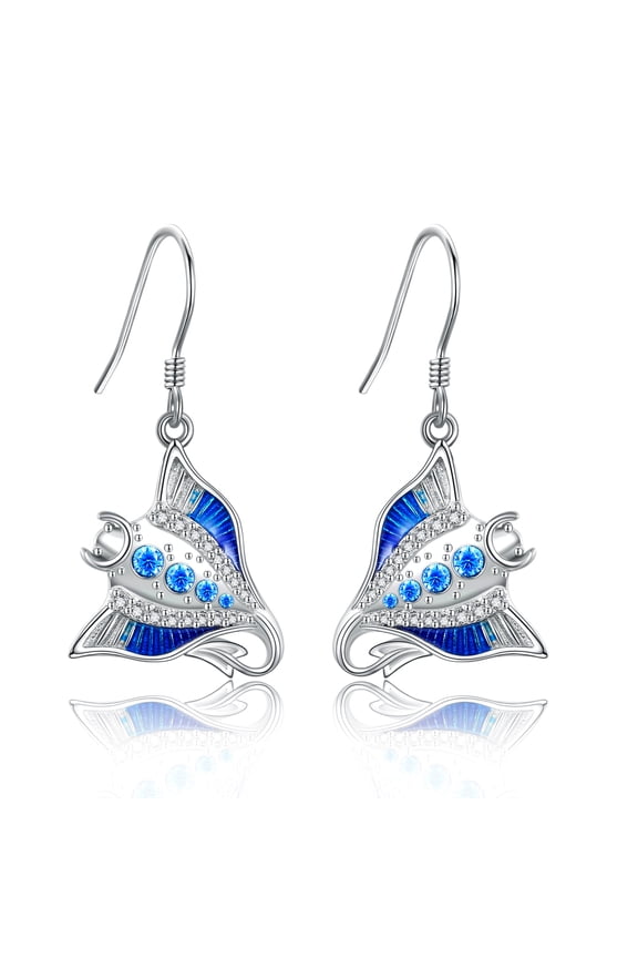 Stingray Earrings Sterling Silver Stingray Dangle Drop Earrings Manta Ray Jewelry for Women Gifts