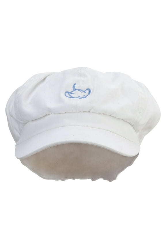 Stingray Embroidered Cotton Elastic Big Size Newsboy Cap - White XL-2XL