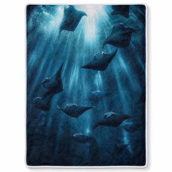 Stingray Ocean Sherpa Throw Blanket, Soft Polyester Fleece, Multicolor