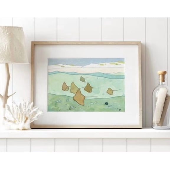 Stingrays Poster Cownose Rays Watercolor Beach Poster Nautical Decor , Poster Print Only