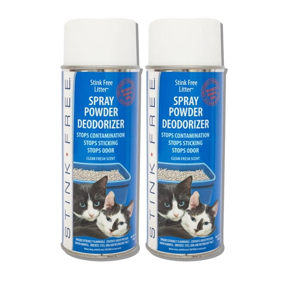 Stink Free Cat Litter Box Deodorizer Powder Spray & Odor Eliminator (2 Cans) - Non-Stick Kitty Litter Box Deodorizer, Eliminators, Absorber & Freshner