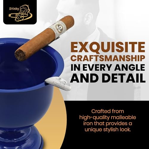 Stinky Matte Red Cigar Ashtray – Windproof Stainless Steel With 4 Stirrups, Deep 8-Inch Bowl For Indoor & Outdoor