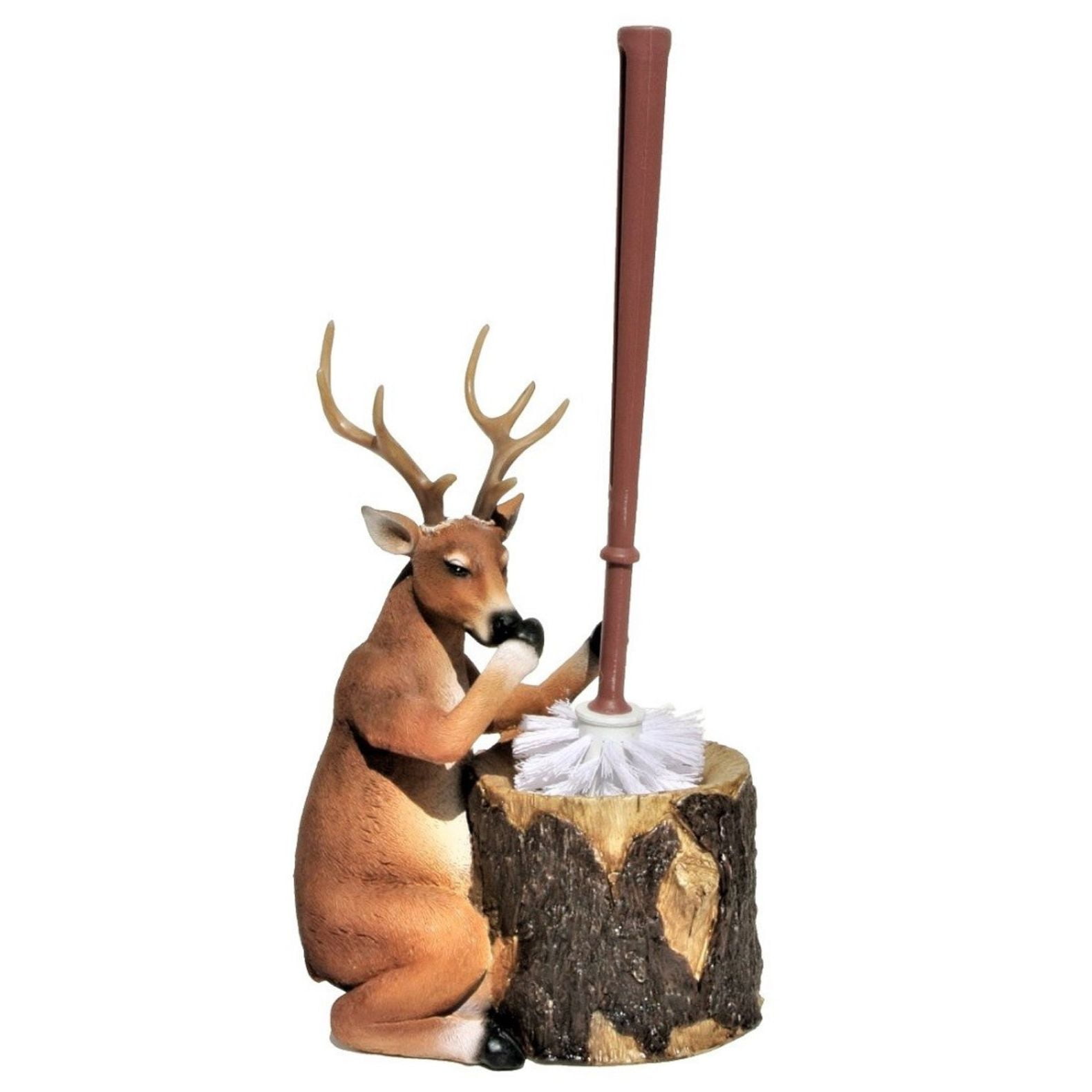 Stinky Deer Resin Toilet Brush Holder Set Rustic Lodge Cabin Bathroom Decor