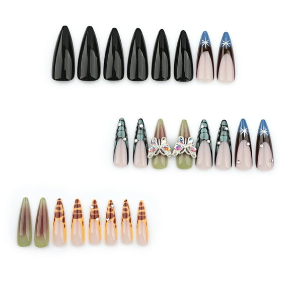 Stippled Fly Manicure Smudged Wearable Nails Dot Butterfly Design 24Pcs