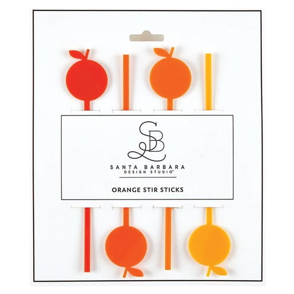 Acrylic Cocktail Stir Sticks, 8 Individual Swizzle Sticks with Fun Design, 6.5" Long, Oranges P6507