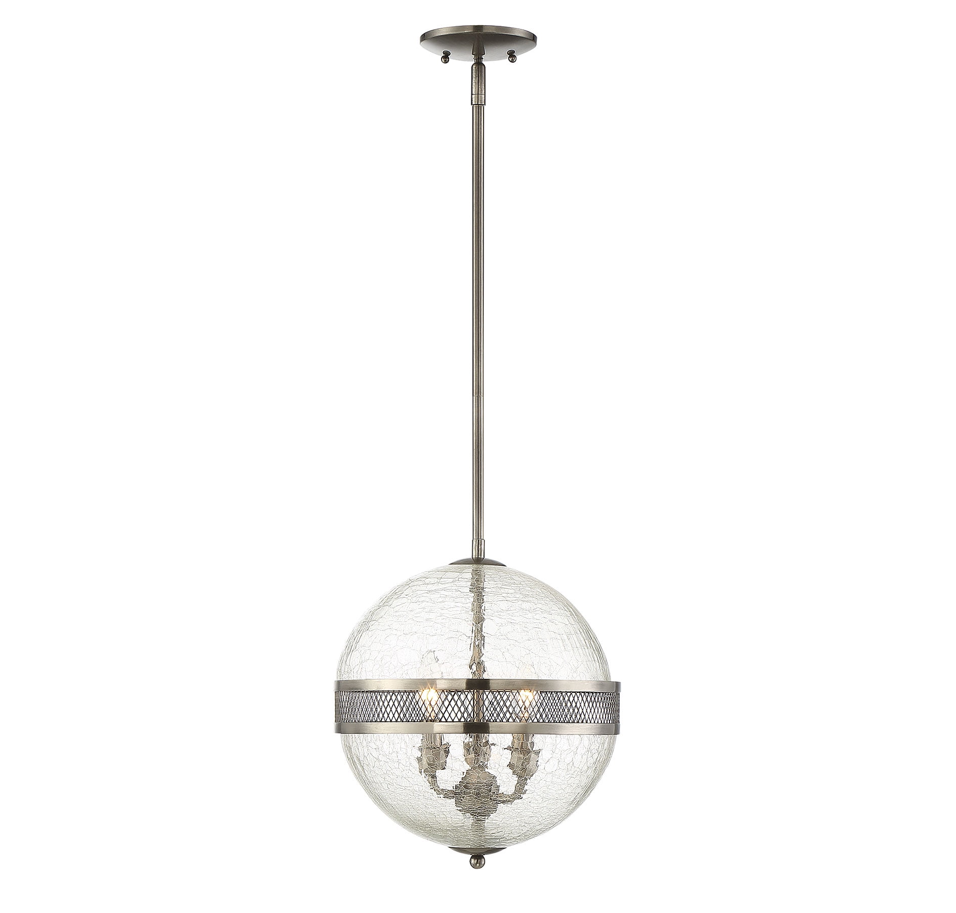 Stirling 3-Light Crackled Glass Pendant in Polished Pewter
