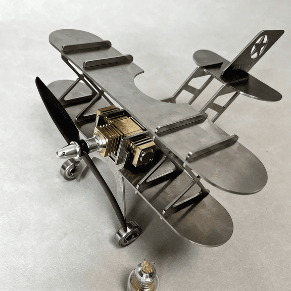 Stirling Engine Aircraft Model Kit Upgraded Mini Stirling Engine with Metal Airplane Frame, Heat Powered Desktop Engine Model, Educational Physics Experiment Kit for Adults & Collectors