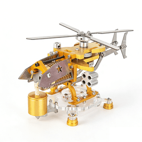 Stirling Engine Helicopter Model Heat Powered Metal Engine with Rotor Cooling, Aircraft Style Stirling Motor, Alcohol Fueled Desktop Physics Demonstration Model for Adults