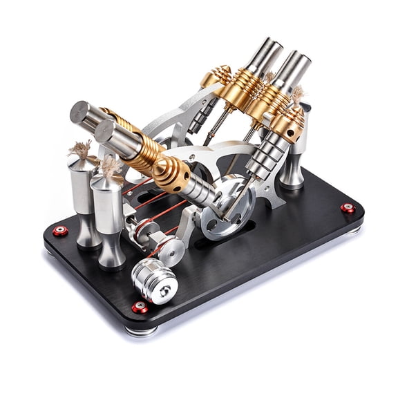 Stirling Engine Model Kit, All-Metal V4 4-Cylinder Parallel Bootable Hot Air Stirling Engine with LED Generator for Physics Science Experiment Display