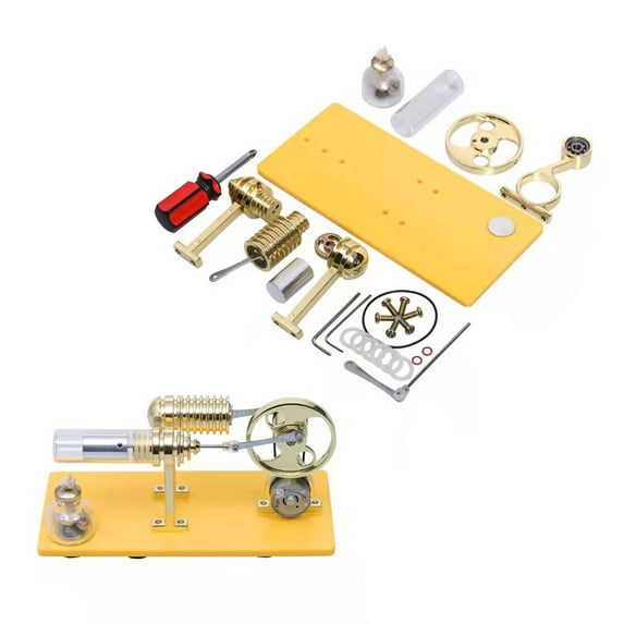 Stirling Engine Model Kit That Works, DIY Assembly Gamma Stirling Engine with LED Generator for Educational Science Demonstrations